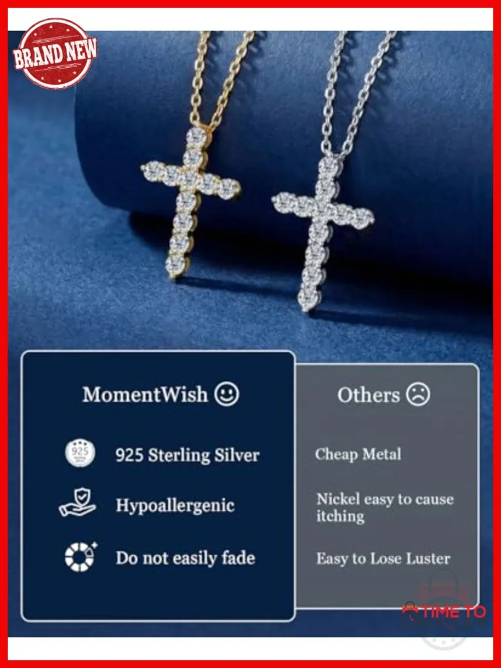 Sterling Silver Moissanite Cross Pendant Necklace Christian Gift